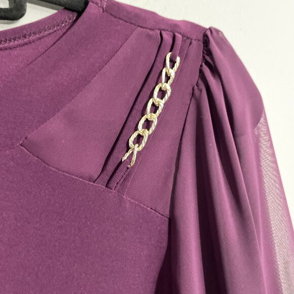 Adele & May  Blouse M Sheer 3/4 Sleeve V-Neck Keyhole Boho Feminine Top - Picture 8 of 12